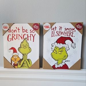 Hobby Lobby Grinch 8x10" wall art canvas set of 2